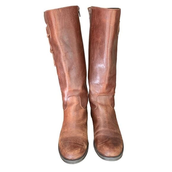 VINTAGE Knotted Leather Trim Brass Buckle Knee High Riding Boots Sz 6.5 - Picture 3 of 11